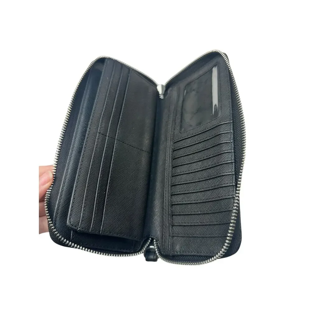 Michael Kors Jet Set Travel Large Continental Zip Around‎ Wallet MK Logo Black